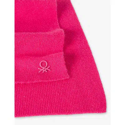 Benetton Pink Logo-plaque Wool Blend Scarf In Pink
