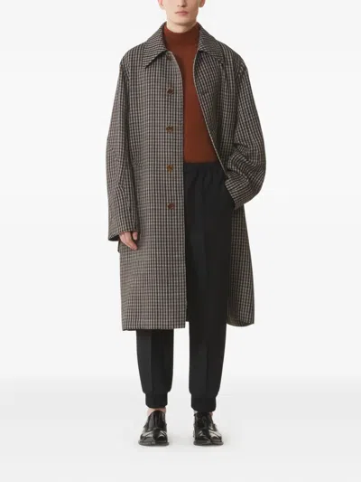 Lanvin Checked Wool Car Coat In Neutral