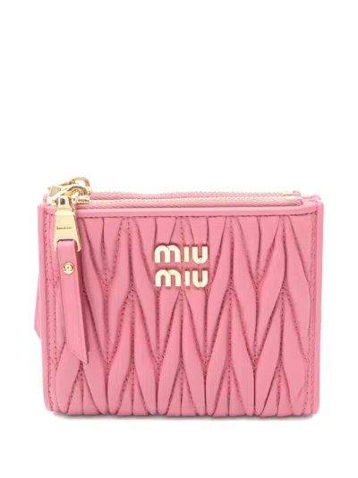 Pre-owned Miu Miu 2020s Matelassé Logo Bi-fold Wallet In Pink