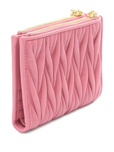 Pre-owned Miu Miu 2020s Matelassé Logo Bi-fold Wallet In Pink