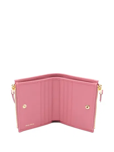 Pre-owned Miu Miu 2020s Matelassé Logo Bi-fold Wallet In Pink