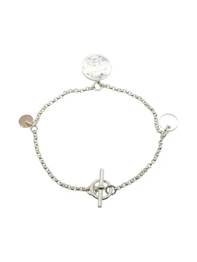 Pre-owned Hermes 2010's Exlibris Pm Charm Bracelet In Silver