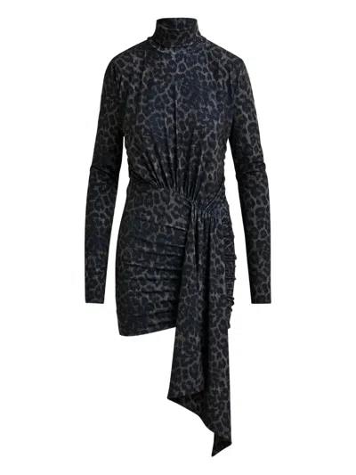 Essentiel Antwerp Imortel Turtleneck Leopard-print Mini Dress In Black