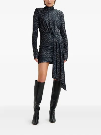 Essentiel Antwerp Imortel Turtleneck Leopard-print Mini Dress In Black