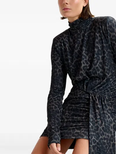 Essentiel Antwerp Imortel Turtleneck Leopard-print Mini Dress In Black