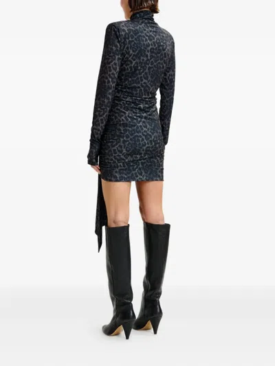 Essentiel Antwerp Imortel Turtleneck Leopard-print Mini Dress In Black