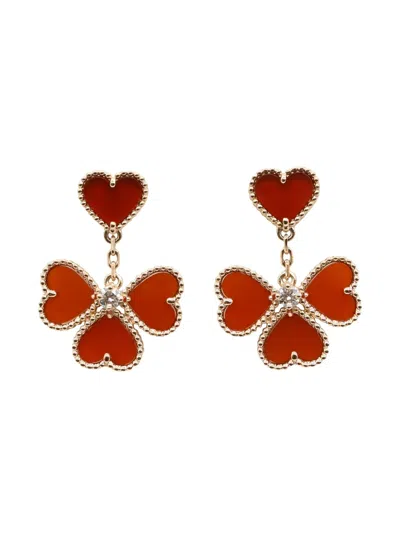 Pre-owned Van Cleef & Arpels 2010s 18k Rose Gold Sweet Alhambra Carnelian Earrings In Pink