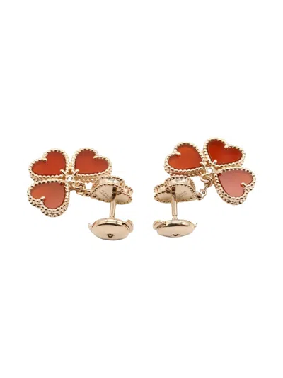 Pre-owned Van Cleef & Arpels 2010s 18k Rose Gold Sweet Alhambra Carnelian Earrings In Pink