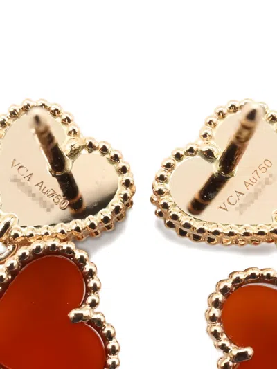 Pre-owned Van Cleef & Arpels 2010s 18k Rose Gold Sweet Alhambra Carnelian Earrings In Pink