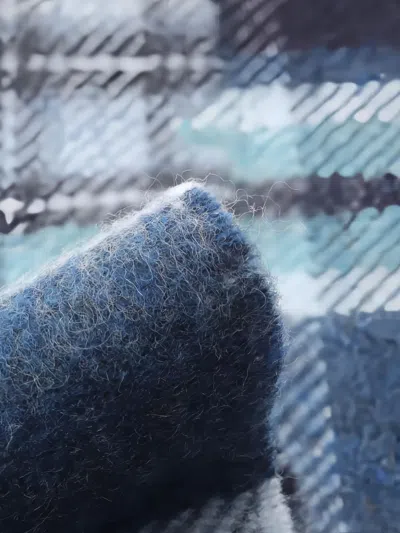 Pre-owned Hermes 2010s Check Fringed Scarf In Blue