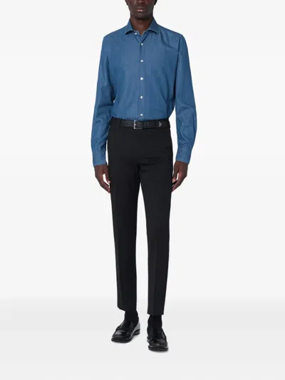 Xacus Denim Long-sleeved Shirt In Blue