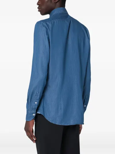 Xacus Denim Long-sleeved Shirt In Blue