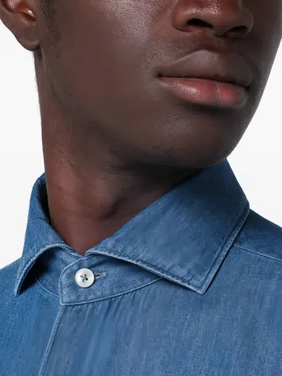 Xacus Denim Long-sleeved Shirt In Blue