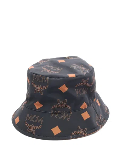 Pre-owned Mcm 2020s Monogram-pattern Reversible Bucket Hat In Black