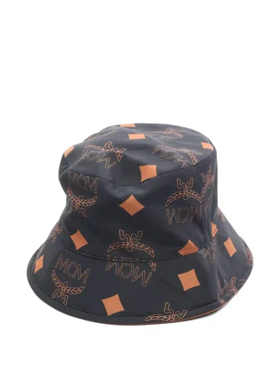 Pre-owned Mcm 2020s Monogram-pattern Reversible Bucket Hat In Black