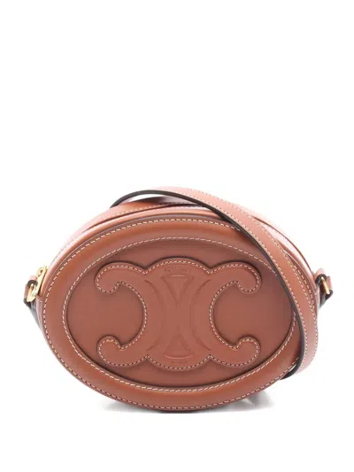 Pre-owned Celine 2010s Small Triomphe Oval Calfskin Crossbody Bag In Brown
