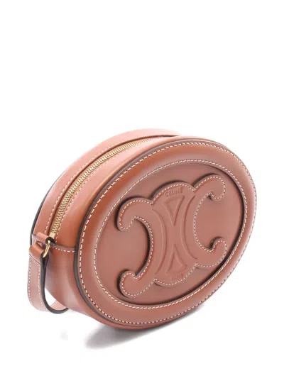 Pre-owned Celine 2010s Small Triomphe Oval Calfskin Crossbody Bag In Brown