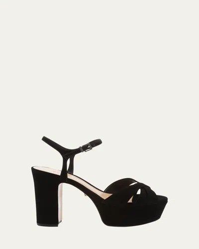 Schutz Keefa Nubuck Ankle-strap Platform Sandals In Black