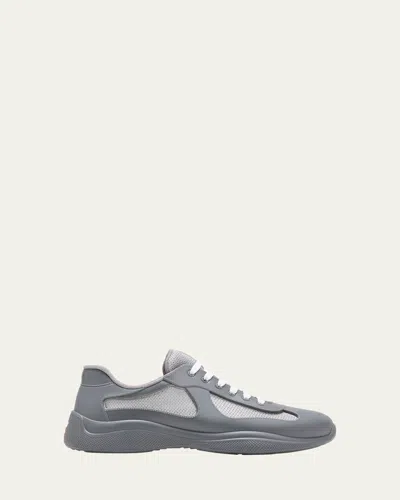 Prada Men's Americas Cup Rubber Trainer Sneakers In Gray