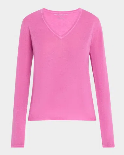 Majestic Machine Washable Cashmere V-neck Pullover In Pink