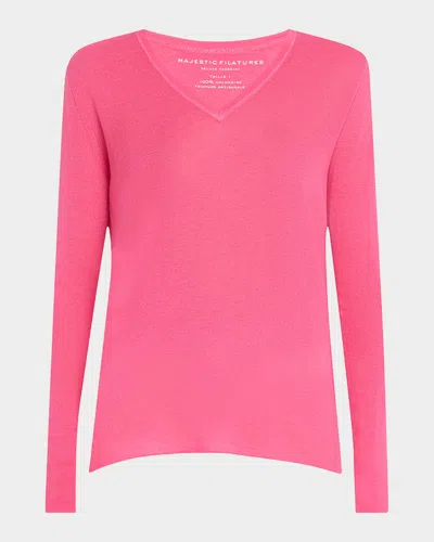 Majestic Machine Washable Cashmere V-neck Pullover In Pink