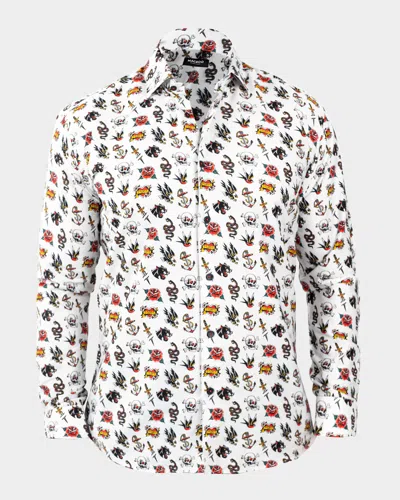 Maceoo Fibonacci Tattoo Contemporary Fit Button-up Shirt In Gray
