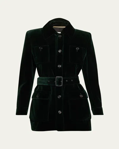 Saint Laurent Saharienne Belted Cotton Velvet Jacket In Black