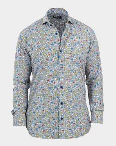 Maceoo Einstein Stretch Tetris Button-up Shirt In Gray