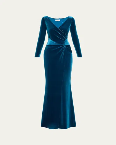 Chiara Boni La Petite Robe Jaslette Satin-embellished Velvet Mermaid Gown In Blue