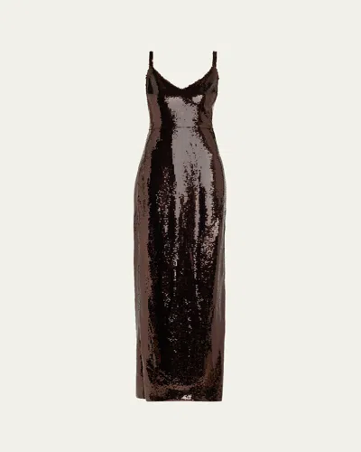 L'agence Karma Sequined Maxi Dress In Brown
