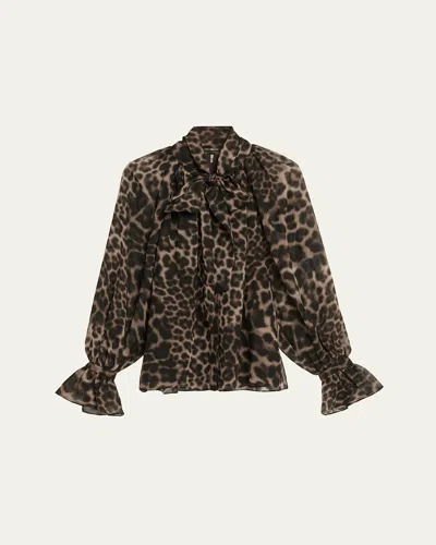 Kobi Halperin Davi Raglan Leopard-print Blouse In Brown