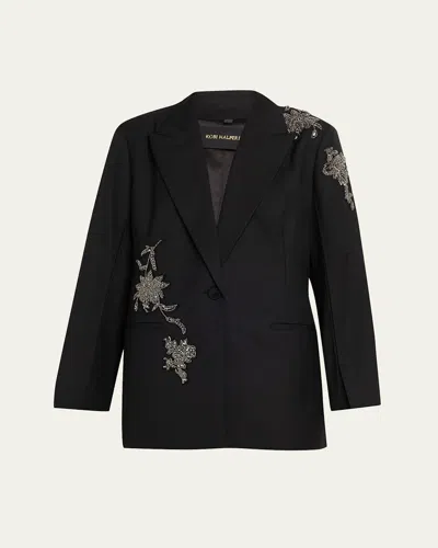 Kobi Halperin Lariz Single-button Crystal Applique Jacket In Black