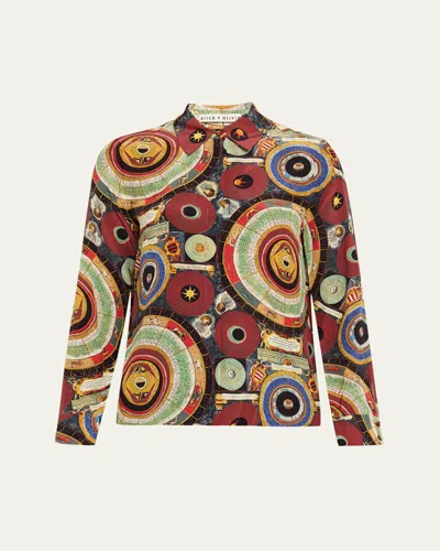 Alice And Olivia Hands Of Time Willa Placket Top In Multi
