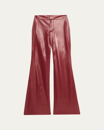 Alice And Olivia Andrew Vegan Leather Bootcut Pants In Burgundy