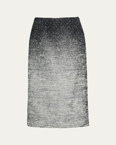 Oscar De La Renta Ombre Metallic Boucle Jacquard Midi Pencil Skirt In Silver