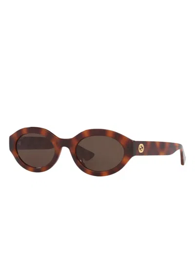 Gucci Womens Brown Gg1579s Oval-frame Injected Sunglasses In Red