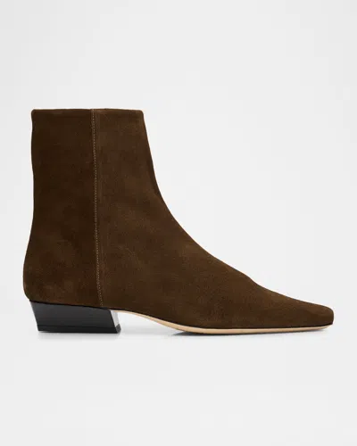 Staud Wally Flat Suede Ankle Boots In Brown