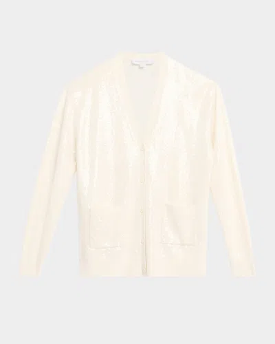 Michael Kors Embellished Sequin Oversized Cashmere Cardigan In White