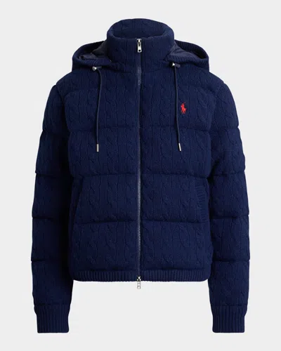 Polo Ralph Lauren Cable-knit Wool-cashmere Quilted Jacket In Blue