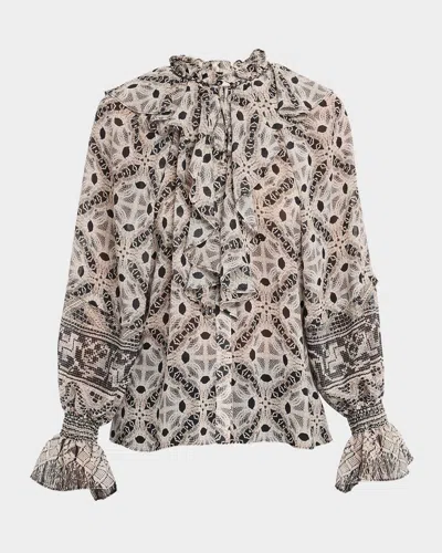 Kobi Halperin Davi Raglan Leopard-print Blouse In Gray