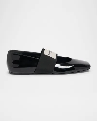 Givenchy Sliced Square Label Patent Leather Ballerina Flats In Black