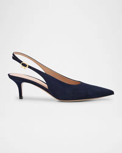 Gianvito Rossi Robbie 55 Suede Slingback Pumps In Blue