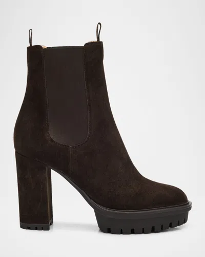 Gianvito Rossi 90 Suede Platform Ankle Boots In Brown
