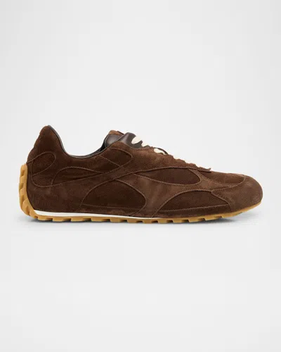 Bottega Veneta Orbit Flash Leather-trimmed Suede Sneakers In Brown