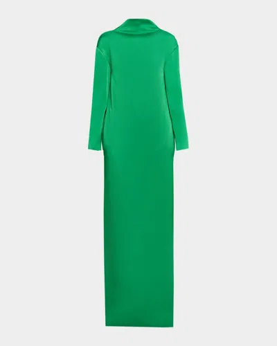 Tom Ford Long Sleeve Shiny Crepe Column Gown In Green