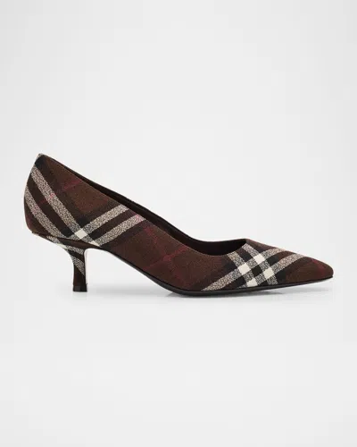 Burberry 25mm Check Dame Wool Pointed-toe Pumps In Brown