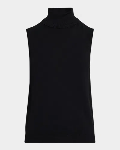 Lafayette 148 New York Sleeveless Turtleneck Cashmere Shell In Black