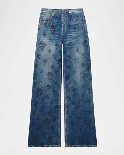 Alexander Mcqueen Jeans Mit Totenkopf-print In Blue