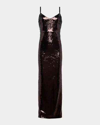 L'agence Karma Sequined Maxi Dress In Brown