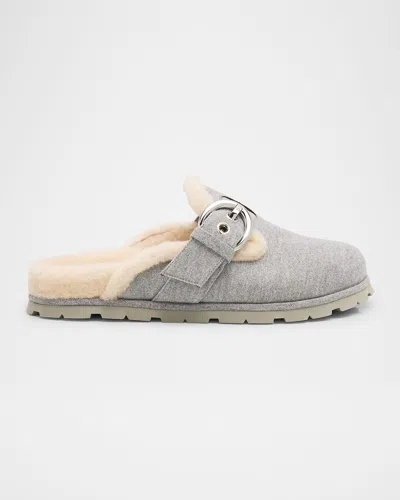 Stuart Weitzman Chrystie Shearling-lined Flannel Mules In Gray